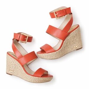 Michael Kors Coral Leather Espadrille Wedge Sandals – Ankle Strap – Women’s 6